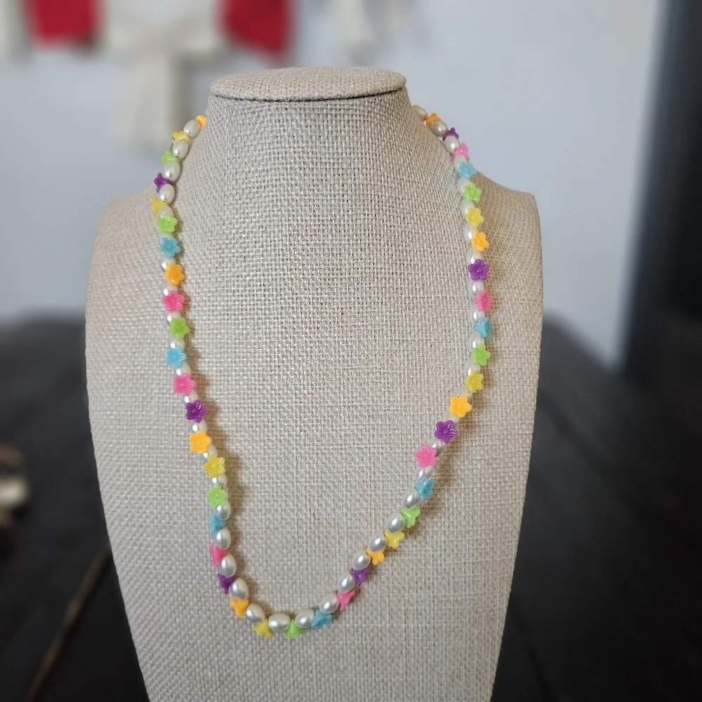 Colorful Beaded Necklace Girls 80s 90s Jewelry Handmade